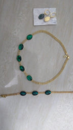 Oval Green Crystal Pendant Necklace Set With Bracelet