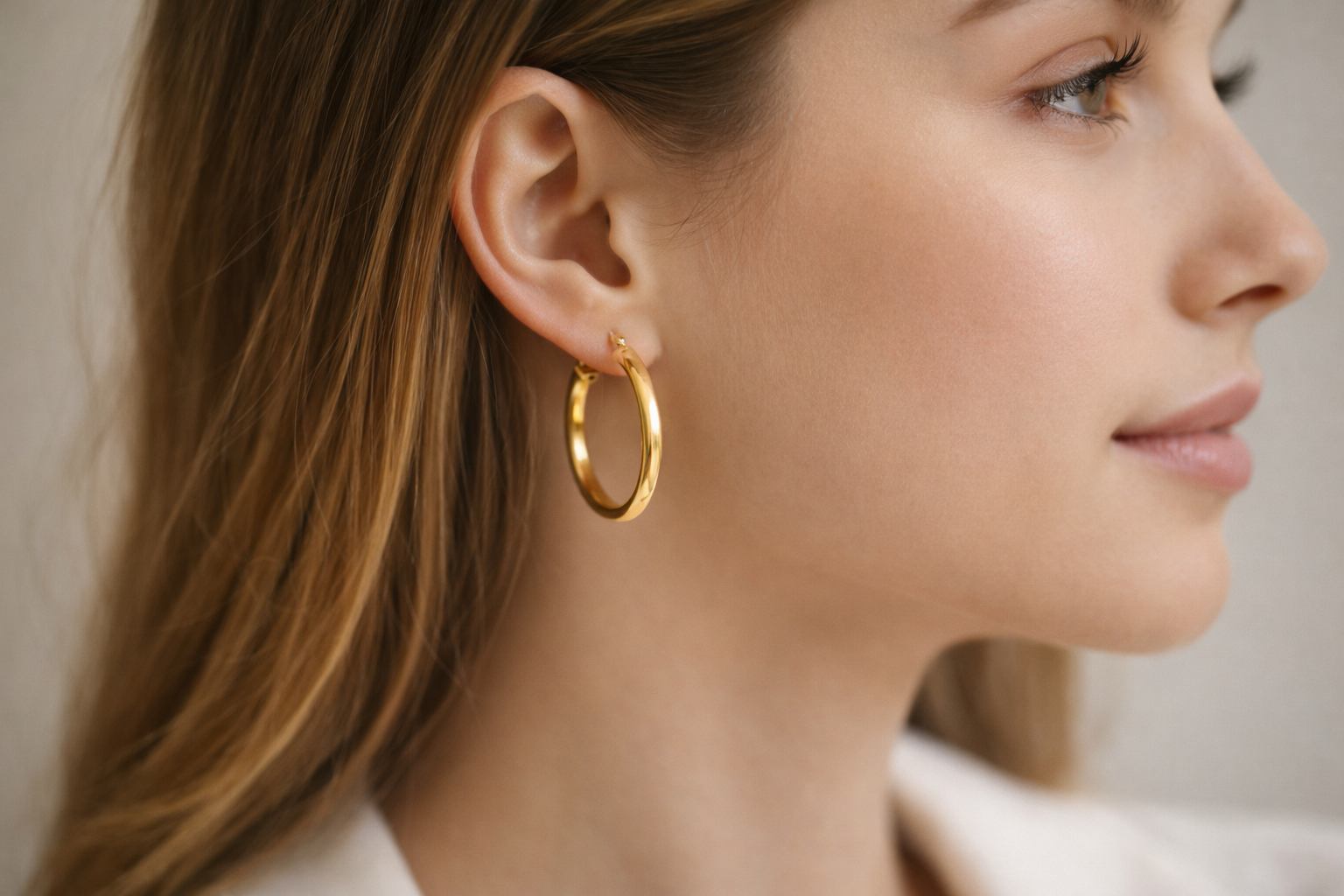 Gorgeous Hoop Earrings Women 925 pure Silver ewelry in yellow gold looks