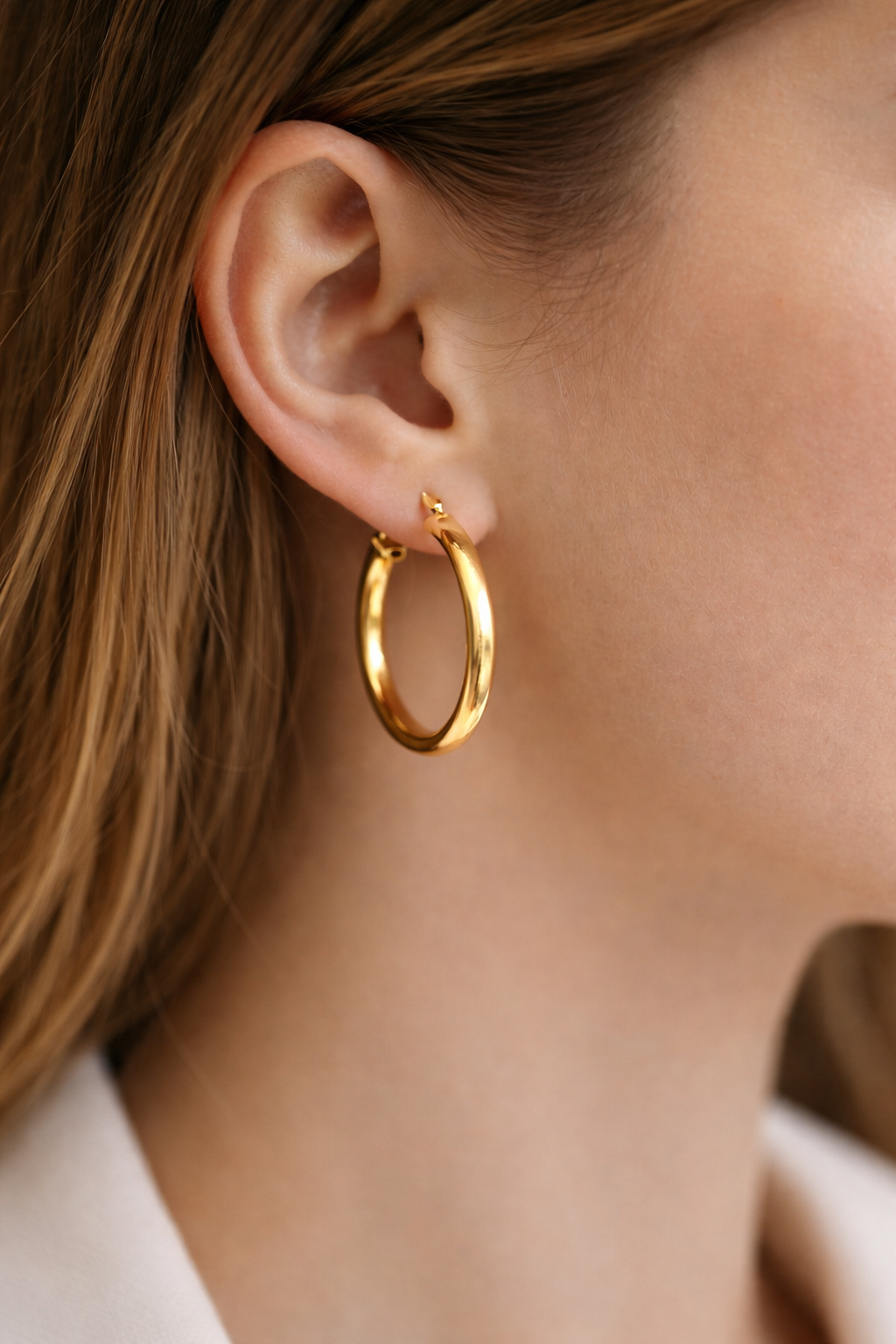 Gorgeous Hoop Earrings Women 925 pure Silver ewelry in yellow gold looks