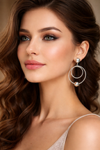 925 Sterling Silver Elegant Dangle double hoop Earrings with silver bead