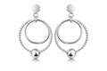 925 Sterling Silver Elegant Dangle double hoop Earrings with silver bead