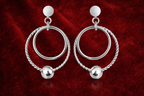 925 Sterling Silver Elegant Dangle double hoop Earrings with silver bead