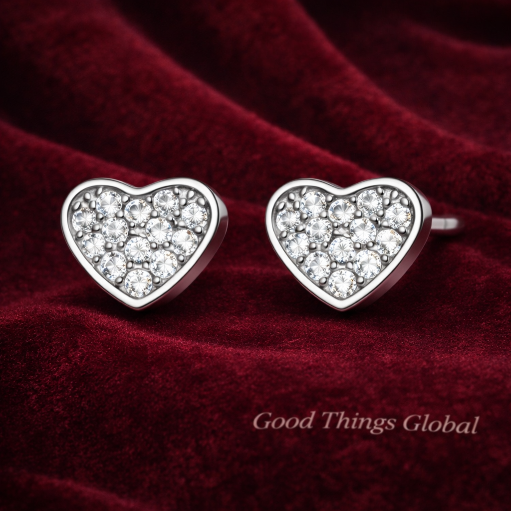 925 Sterling Silver Heart Stud Earrings for women Men gift for loved one