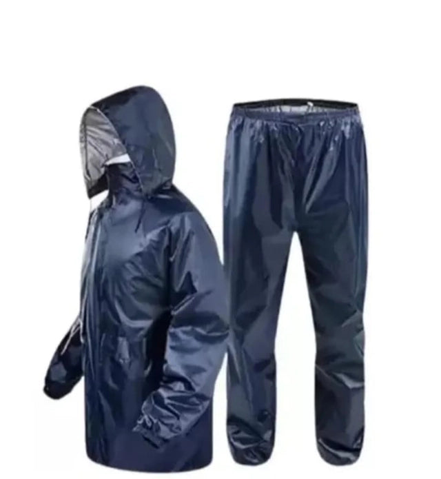 Polyester Full Sleeves Rainsuit Set for Men (Navy Blue, XL)