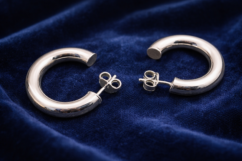 925 Sterling Siver "Puffy" or "Tube" Hoop Earrings with silver hook