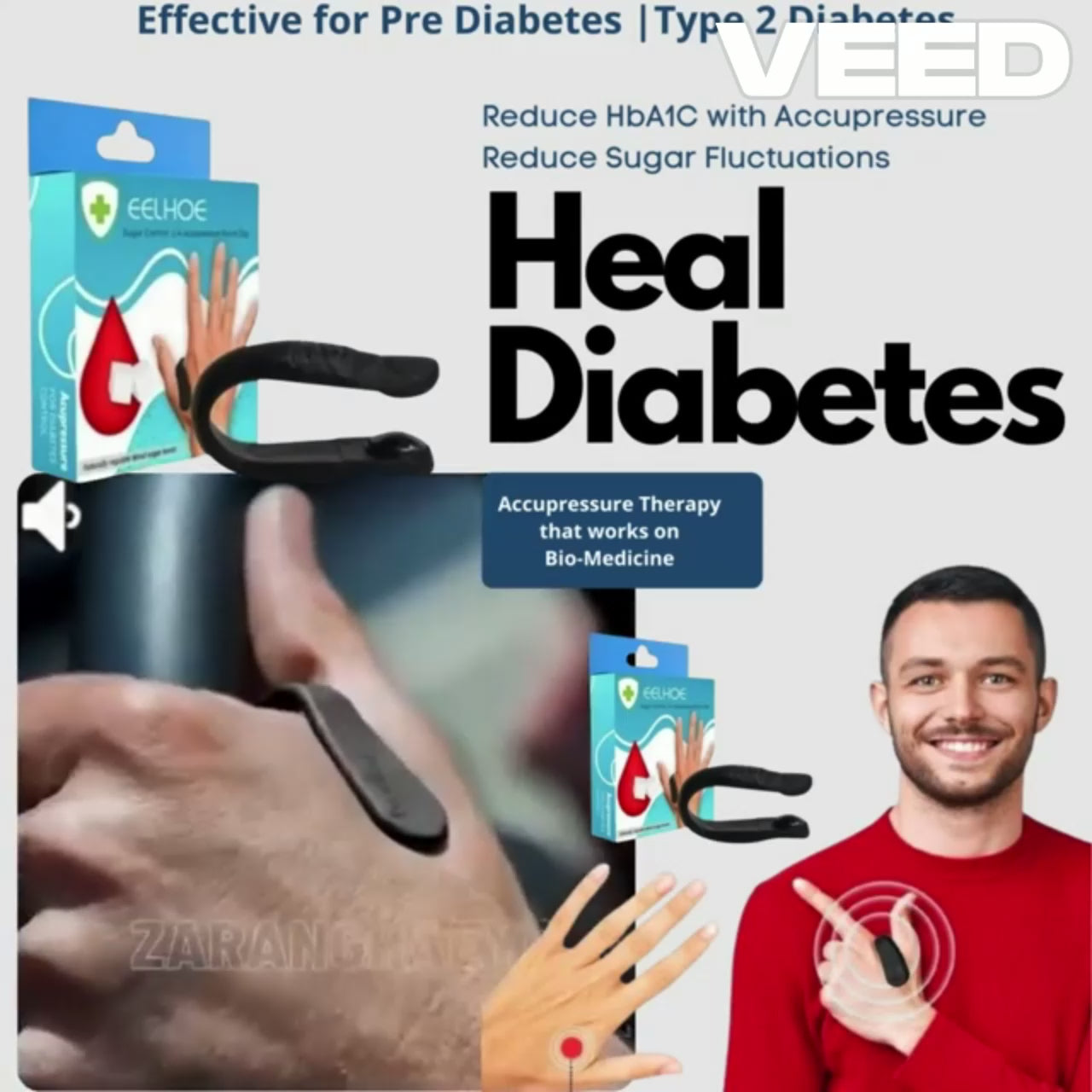 Sugar Control LI4 Acupressure Point Clip - Wearable Hand Massager (Pack of 2)