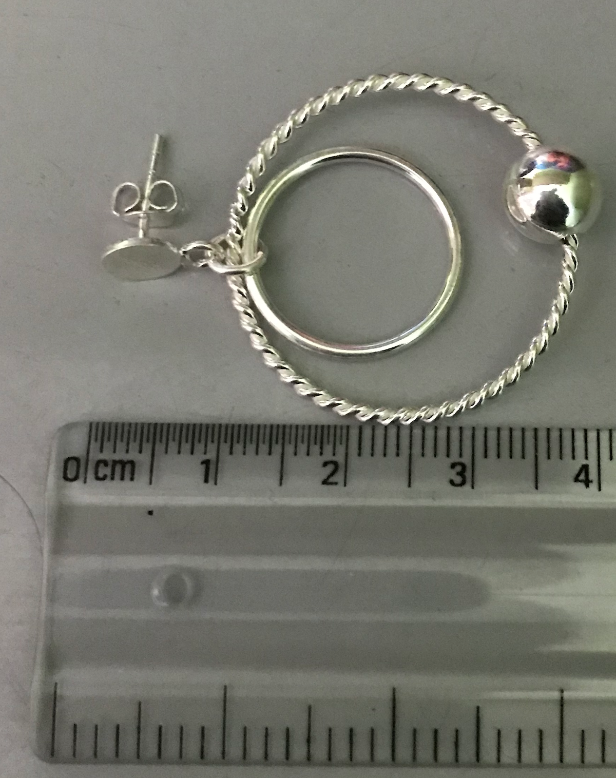 925 Sterling Silver Elegant Dangle double hoop Earrings with silver bead