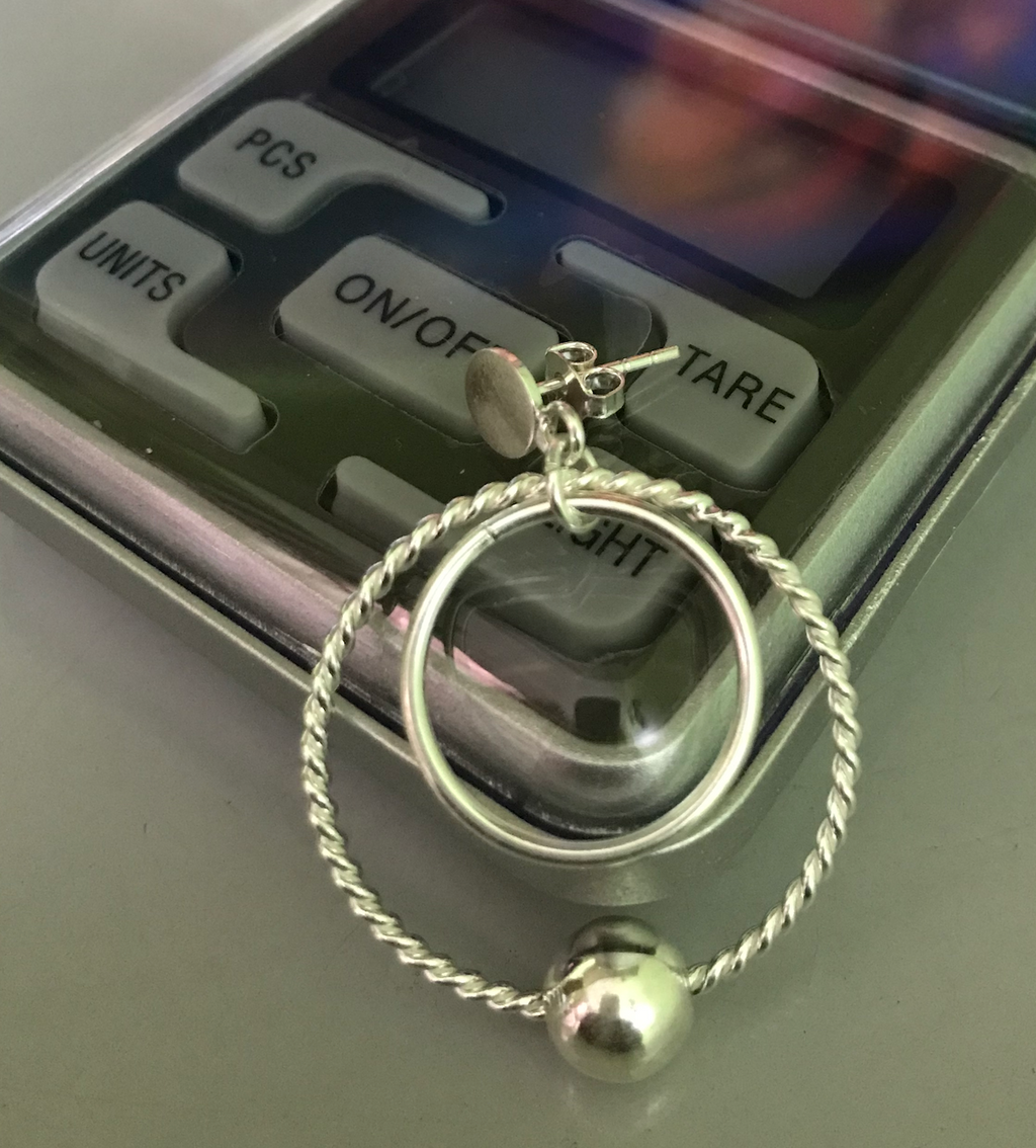 925 Sterling Silver Elegant Dangle double hoop Earrings with silver bead