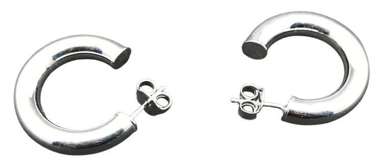 925 Sterling Siver "Puffy" or "Tube" Hoop Earrings with silver hook