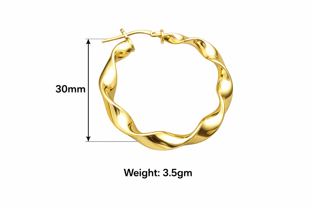 Womens 925 Sterling Silver 30mm Round Twisted Hoop Pierced Earrings